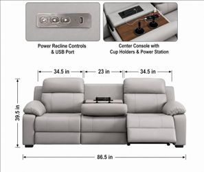 Genuine Leather Duel Power Reclining Sofa w/ USB, Console & Cupholders