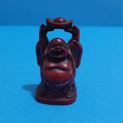 Red Resin Buddha figurine sculpture laughing 2.25" Tall.
