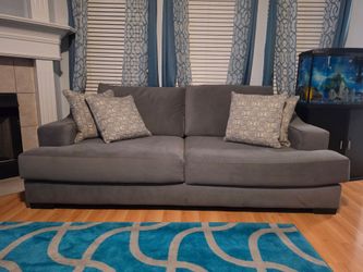 Gray Fabric Sofa with Accent Pillows