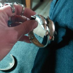 Stamped925 Sterling Twin Dolphins Bracelet 