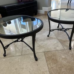 2 Metal End Tables - Glass Tops - Sturdy 
