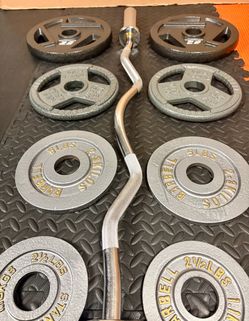 Pretty Cool Start Olympic Curl Bar with Pairs of 25s, 10s and 5s pounders. BRAND NEW!! Brute w.: 105 #