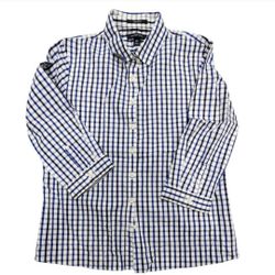 Vintage Lands End Size 8P Blue Plaid Button Down Shirt