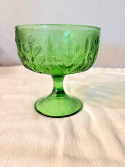 Vintage Green Glass Pedestal Compote