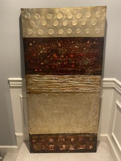 60 X 30 GOLD & BURGUNDY ABSTRACT PAINTING