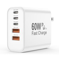 New USB C Charger Block, 5 in 1 60W Charging Blocks, PD 3.0 25W Single Max Fast Charger, QC 2A USB Wall Charger for iPhone 16 15 14 13 12 11 Pro Max, 