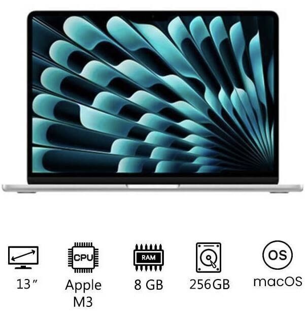 Apple MacBook Air M3 13 inch 256GB SSD 8GB Unified Memory silver