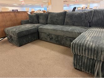 Living Room Fabric Sectional With Double Chaise and Storage