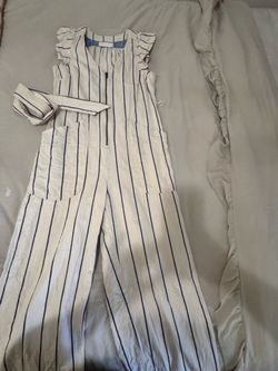 Anthropology, white, and blue jumpsuit￼