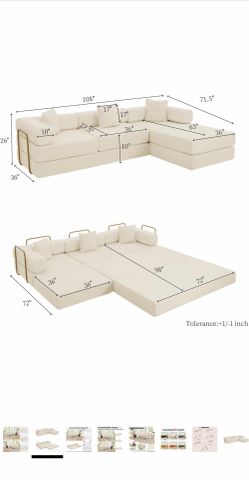L-Shaped Beige Sofa Bed