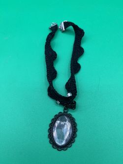 Black lace choker necklace, oval glass pendant
