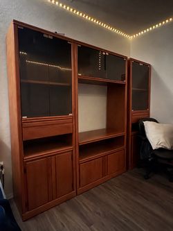 Wood Wall Unit Entertainment Center with Cabinets