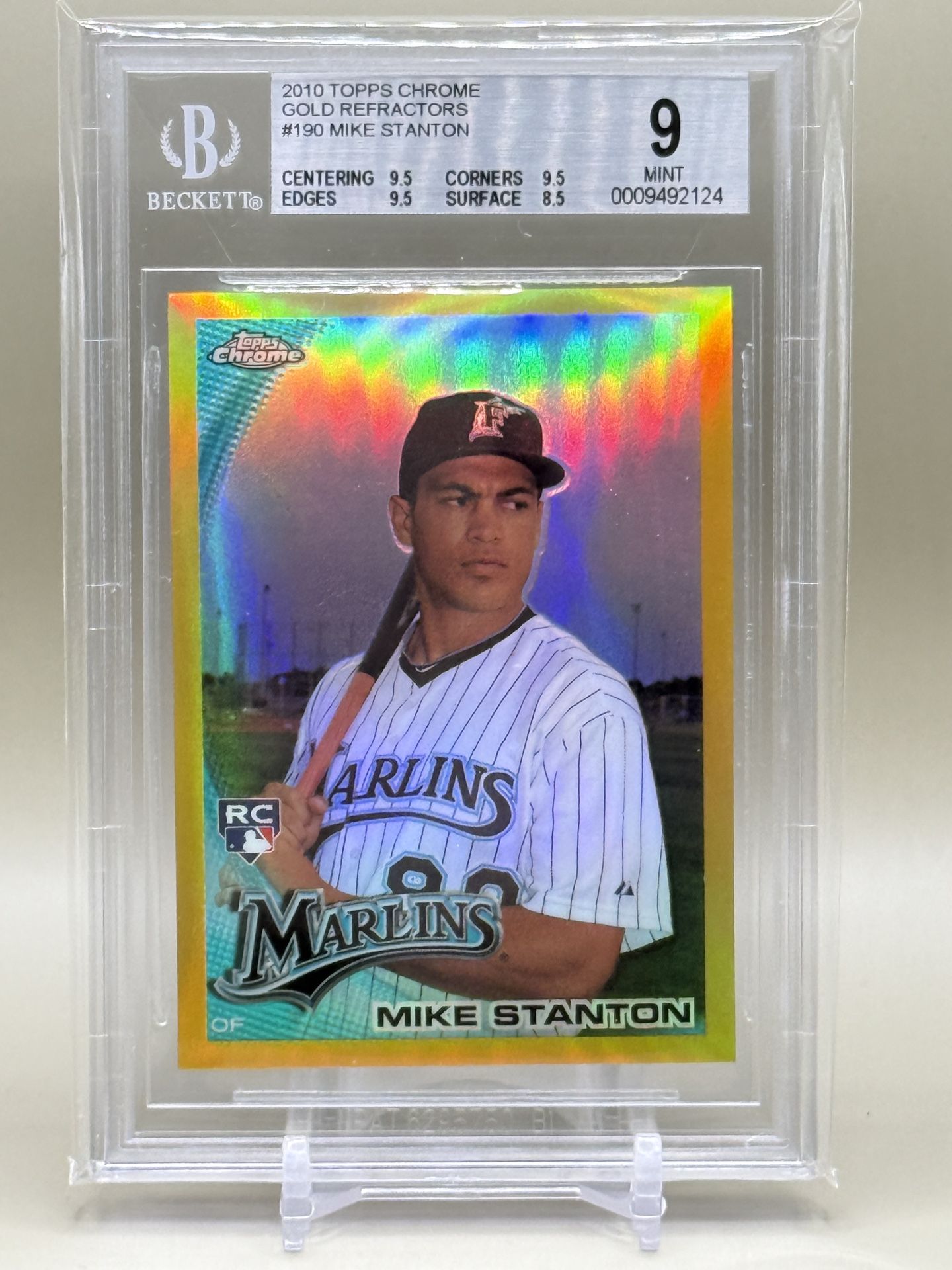 2010 Topps Chrome Giancarlo Mike Stanton Gold Refractor #18/50 Rookie BGS 9