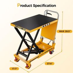 🥨CAMMOO Foldable Hydraulic Lift Table Cart, 330lbs Capacity, 28.5" Lifting Height, Single Scissor Lift with Non-Slip Pad & Thickened Scissors Design 