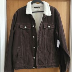 Men's Pacsun Jacket Corduroy Brown XL Sherpa 