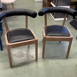 Mid Century Dining Room Chairs Set of 2 Comfy PU Wooden Side Chairs with Upholstered Curved Open Back Farmhouse Kitchen Chair Sets for Indoor/Living R