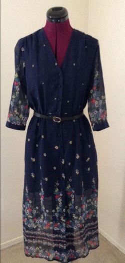 Women's SEA NEW YORK  Navy Floral SILK Blend Midi Size 6