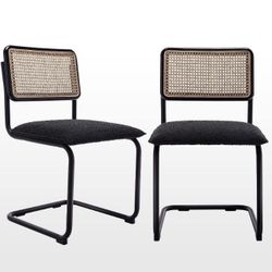 Zesthouse Mid-Century Modern Dining Chairs, Accent Rattan Kitchen Chairs, Armless Mesh Back Cane Chairs, Upholstered Fabric Chairs With Metal Chrome L