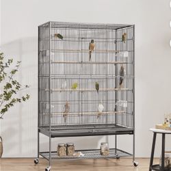 60.2"H Extra-Large Iron Parrot Cage w/ Stand, Black