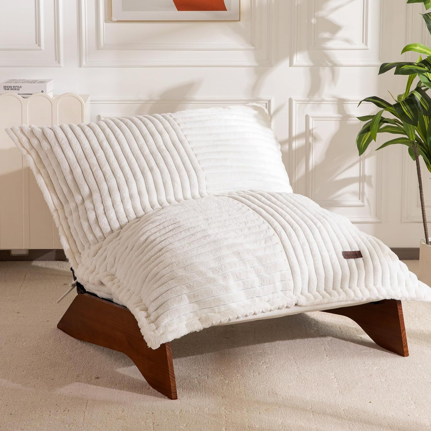 Adjustable Bean Bag Chair Recliner with Frame, Beige