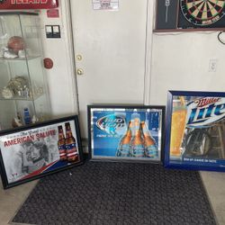 3 Beer Signs and 2 Homemade Beer Lamps