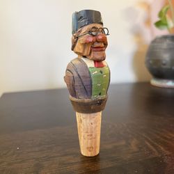 Vintage ANRI Hand Carved Wooden Mechanical Bottle Cork
