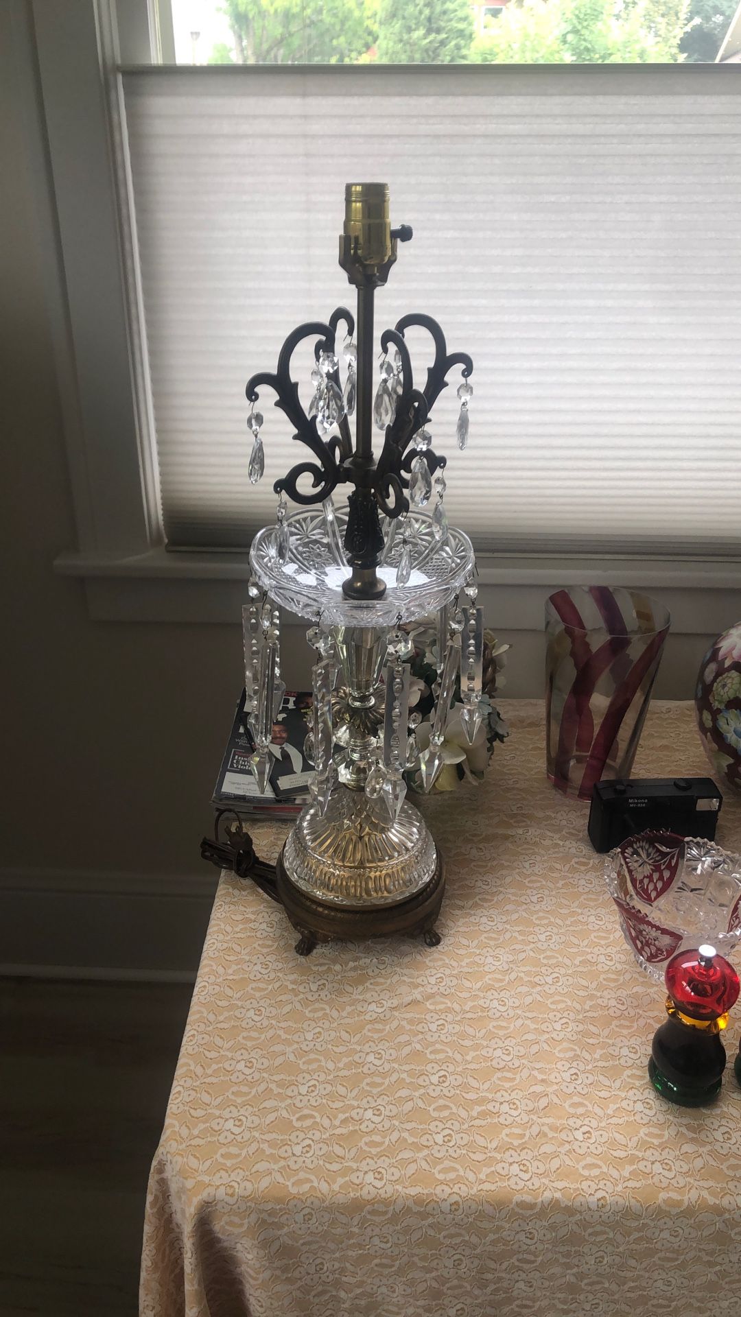 Brass and glass antique lamps with shades