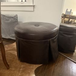 Brown Leather, Rolling Ottoman
