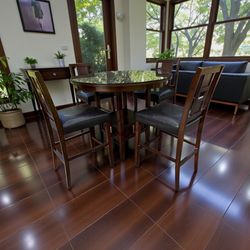 Round Wood High Top Dining Table Set 