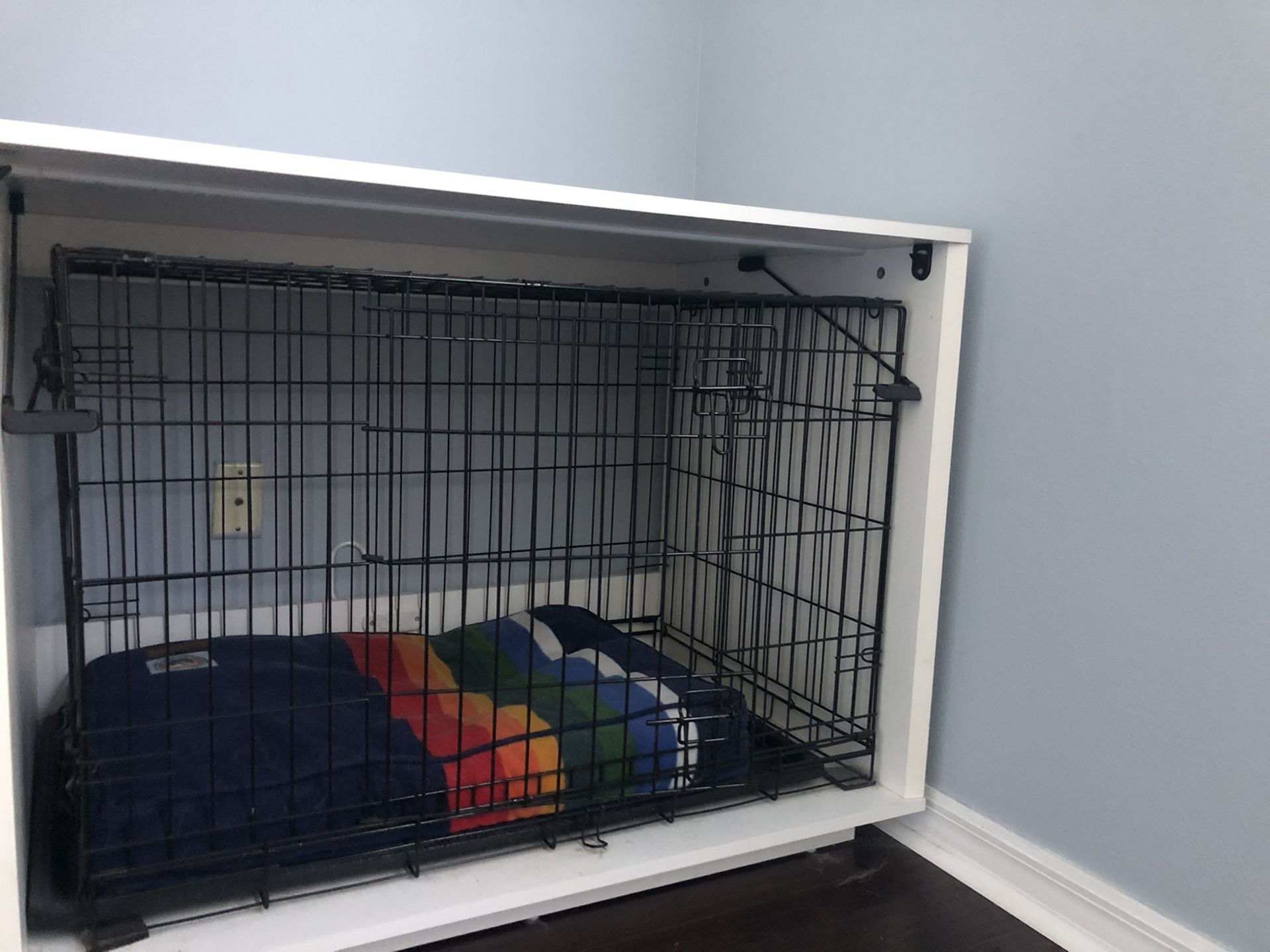 Dog crate with cover and bed