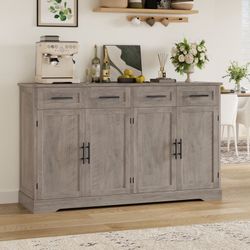 59.3" Wide Buffet Cabinet with Spacious Storage Cabinets, Modern 4-Drawer Sideboard Buffet, Wide Body Dining Room Buffet