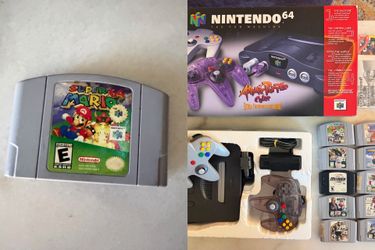 Nintendo 64 N64 Console Bundle CIB Box Mario 64Mario Kart 64 Atomic Purple Controller Tested
