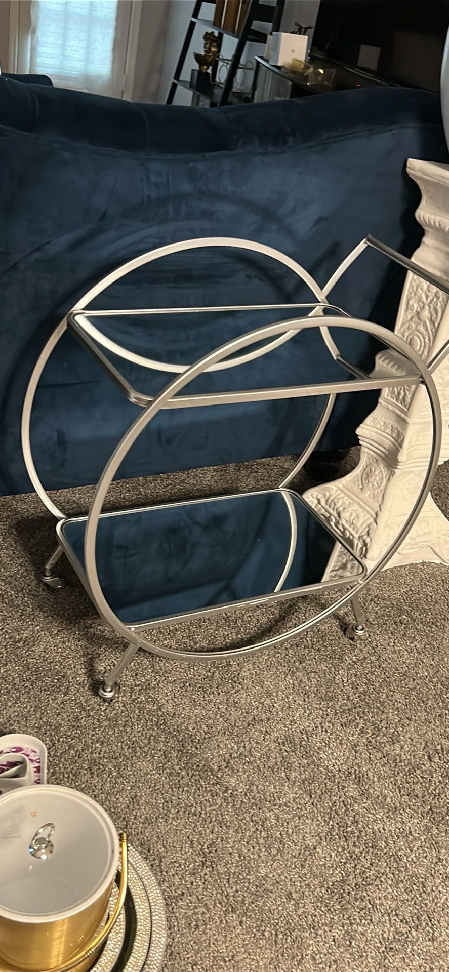 Matte Silver 2-Shelf Bar Cart with Handles