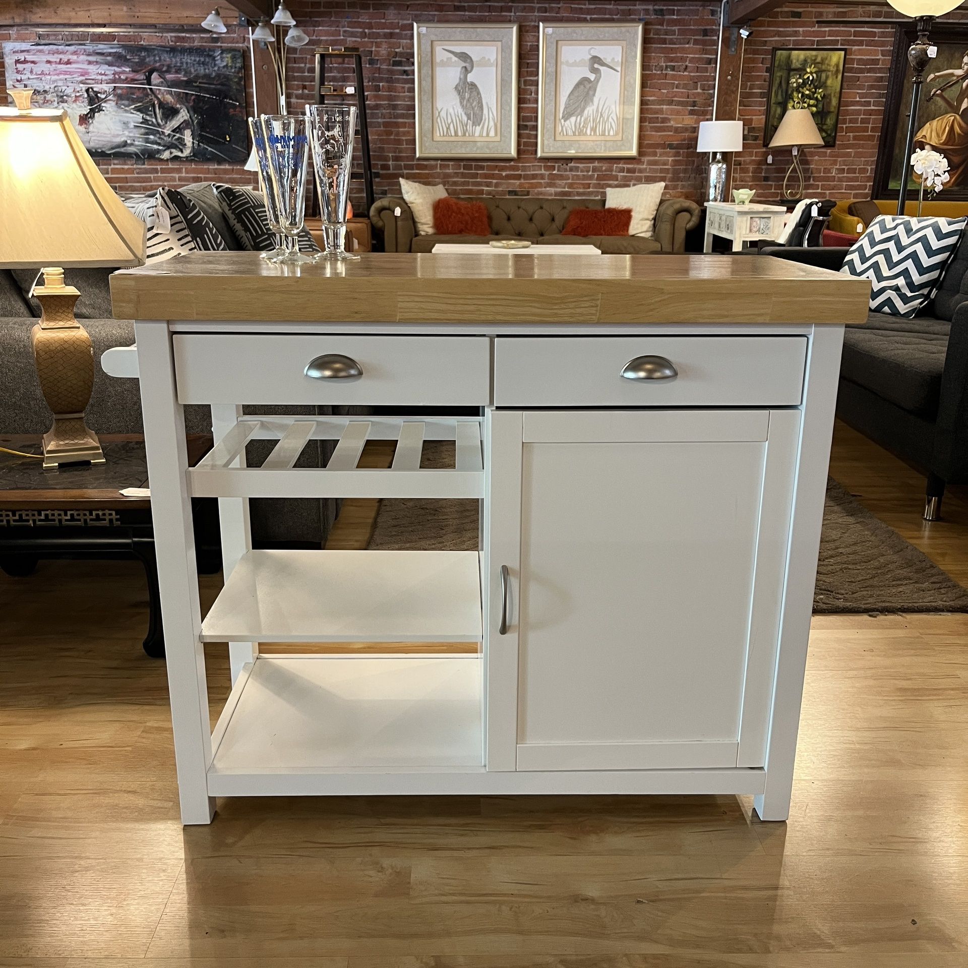 White & Pine Kitchen Island