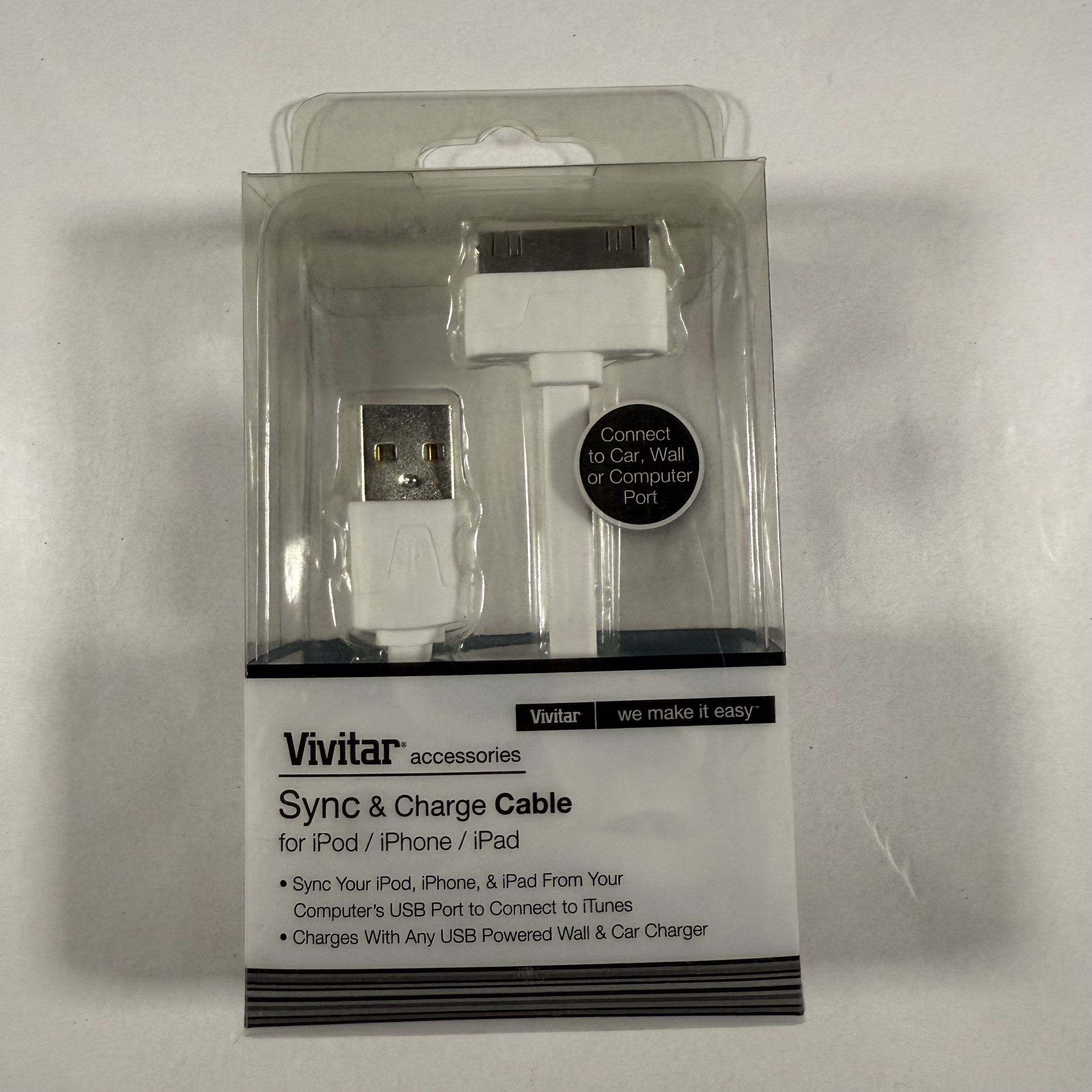 Vivitar Sync & Charge Cable - USB To 30 Pin For Older iPad iPod And iPhone - New
