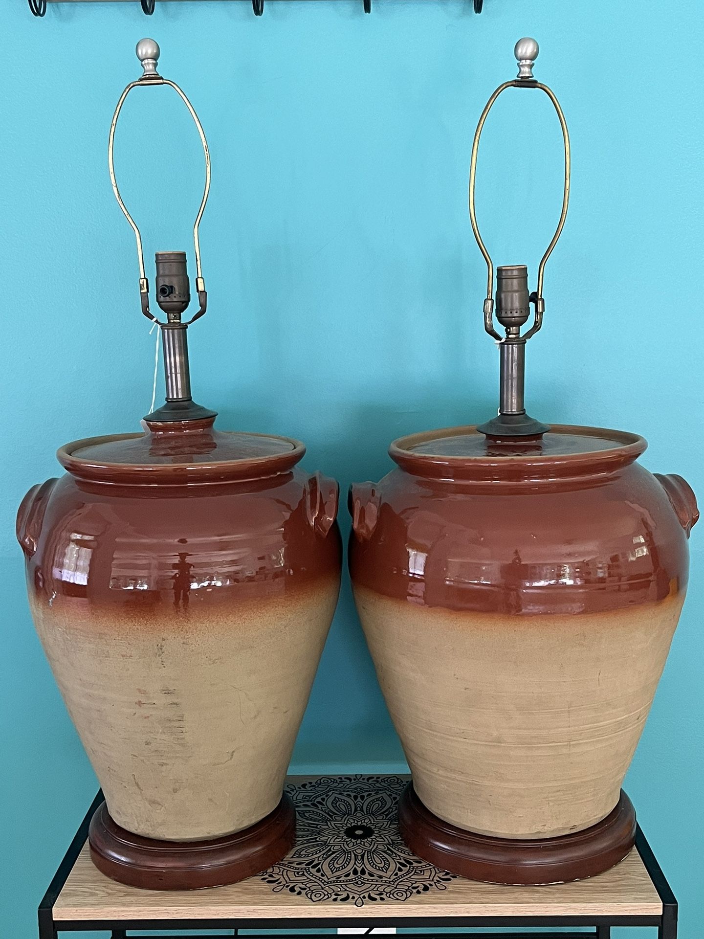 Antique European Stoneware Table Lamp Pair
