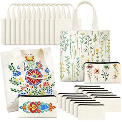 Amylove 24 Pcs Mini Blank Bag Bulk Include Blanks Small Tote Bag Blanks and Small Pouches with Zipper for Sublimation Painting DIY (10 x 10'',Natural 