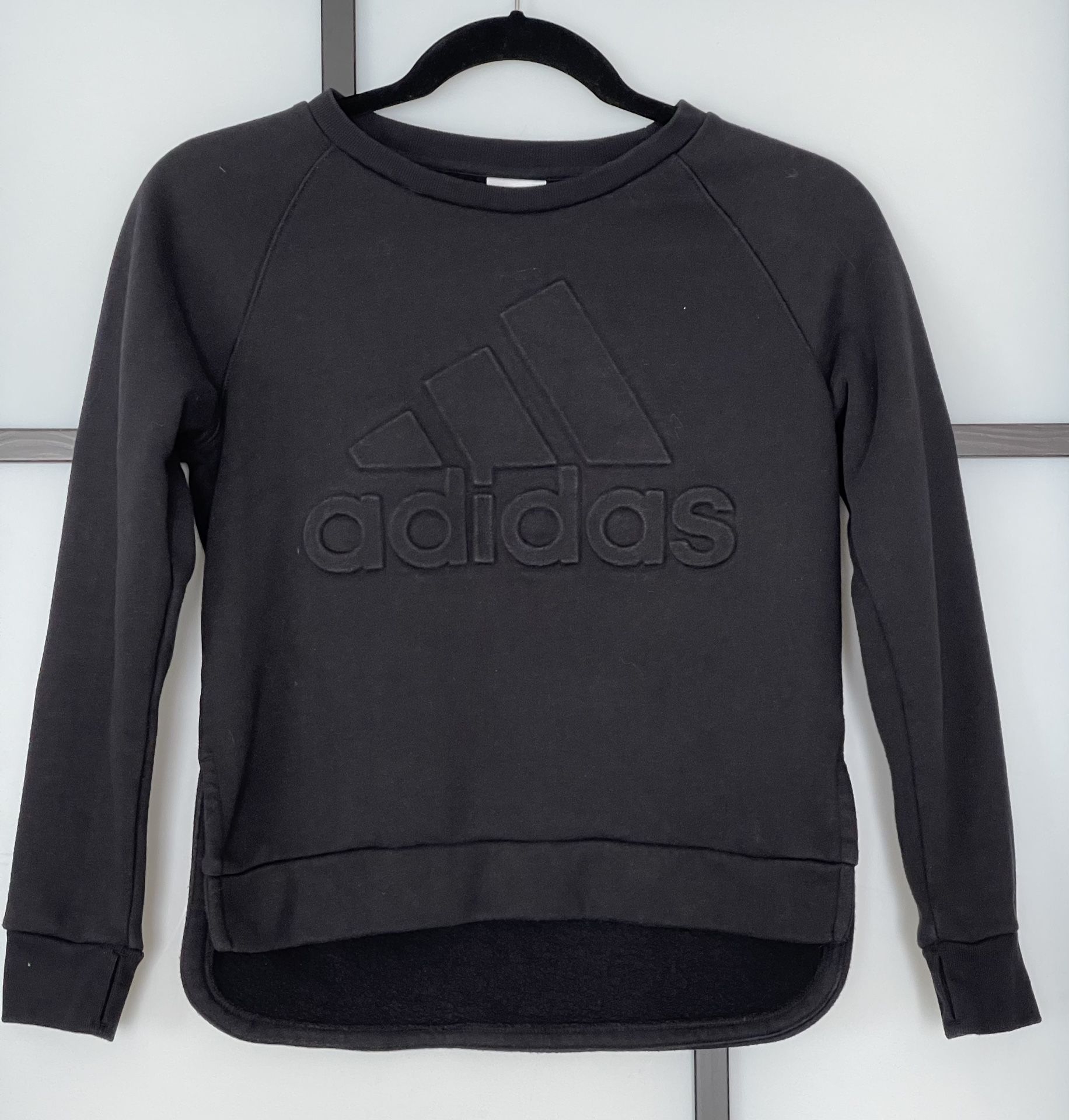 Adidas Black Logo Crew Neck Pullover Sweatshirt Youth Girls L