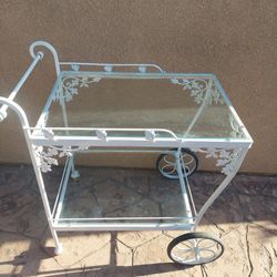 Vintage Cart Iron With Glass Shelves