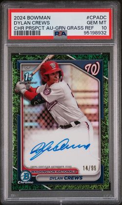 2024 Bowman Chrome Dylan Crews Green Grass Refractor Prospect Auto 14/99 PSA 10