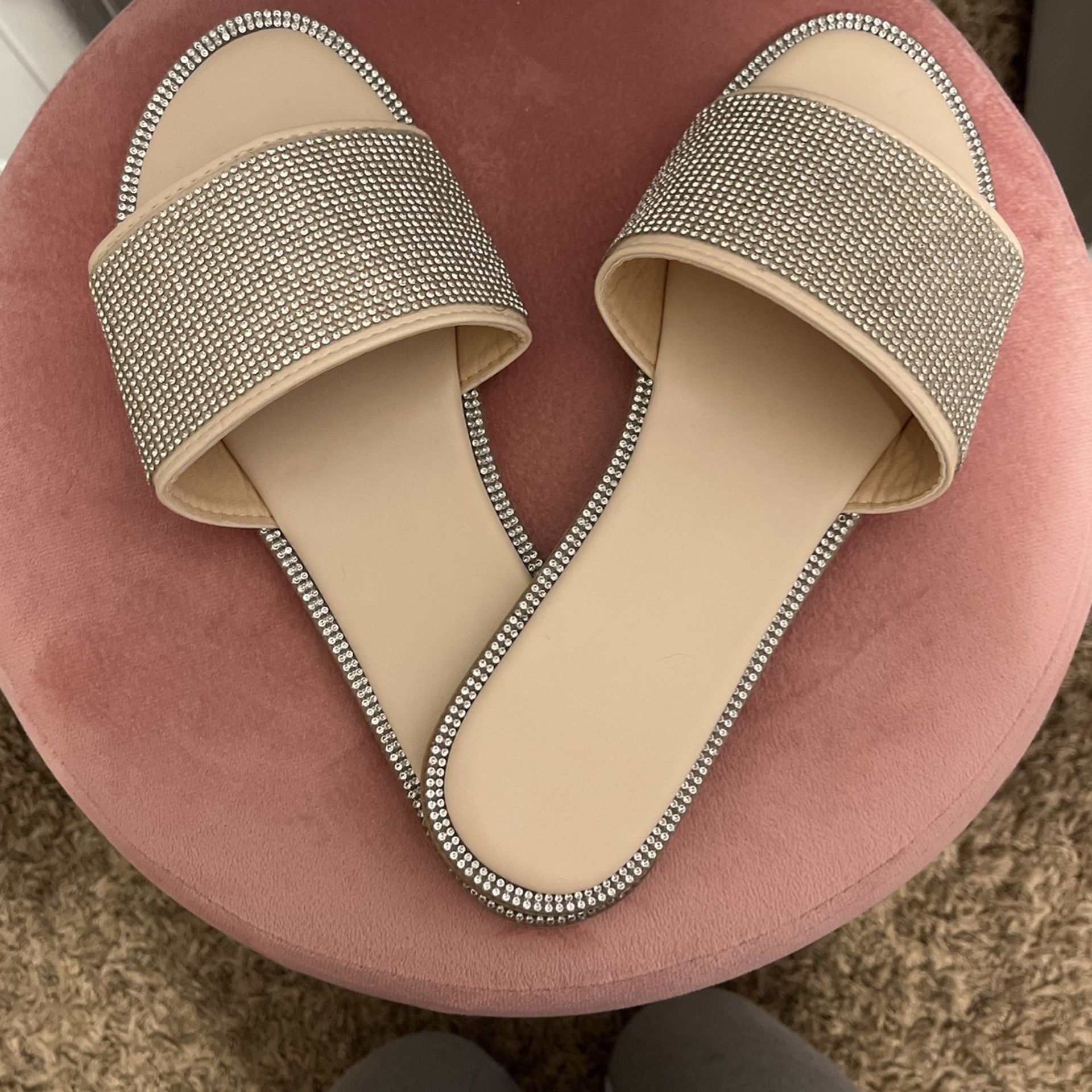 Rhinestone Light Seashell Pink Slides