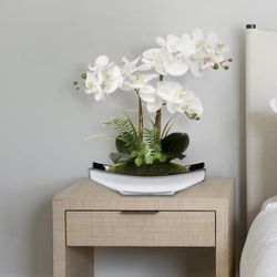  Artificial  Flower With Silver Pot Real Touch  Faux  Orchid Plant ! Brand New 
