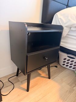 2 Black Nightstands with LED Lights & Charging Station