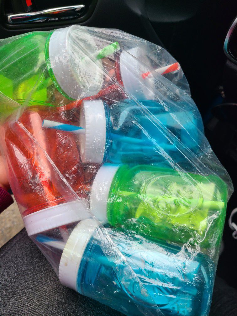 6 Multi Color Plastic Mason Jars