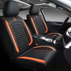 Universal Car Seat Covers *Full Set* PU Leather Black & Orange