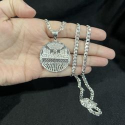 925 Sterling Silver Big Apostles Last Supper Ultima Cena Medal  Curb Chain