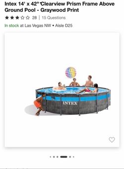 NEW IN BOX Intex 14'x 42" Clearview Prism Frame Above Ground Pool - Graywood Print. MPU