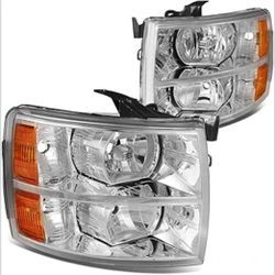 DNA MOTORING HL-OH-CSIL07-CH-AM Pair of Chrome Amber Headlights Compatible with 07-13 Silverado 1500/07-14 Silverado 2500 HD 3500