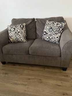 Gray Fabric Loveseat with Accent Pillows