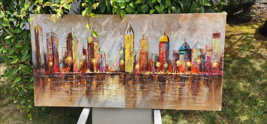 Oversized Pier 1 Modern Textured Canvas Wall Decor Art Cityscapes 55 in